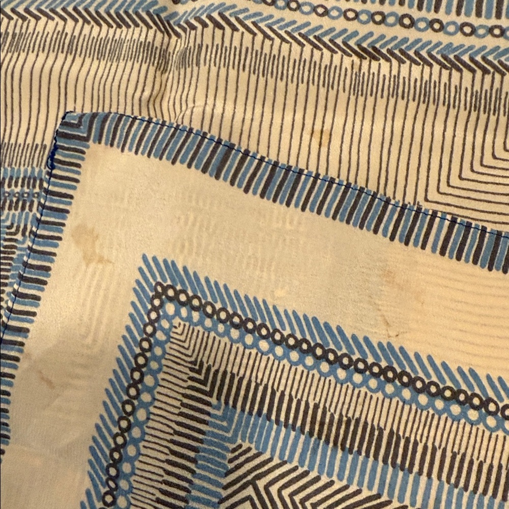 Geoffrey Beene Bazaar Silk Scarf Blue Beige Grey Geometric Square 25” - Picture 4 of 5